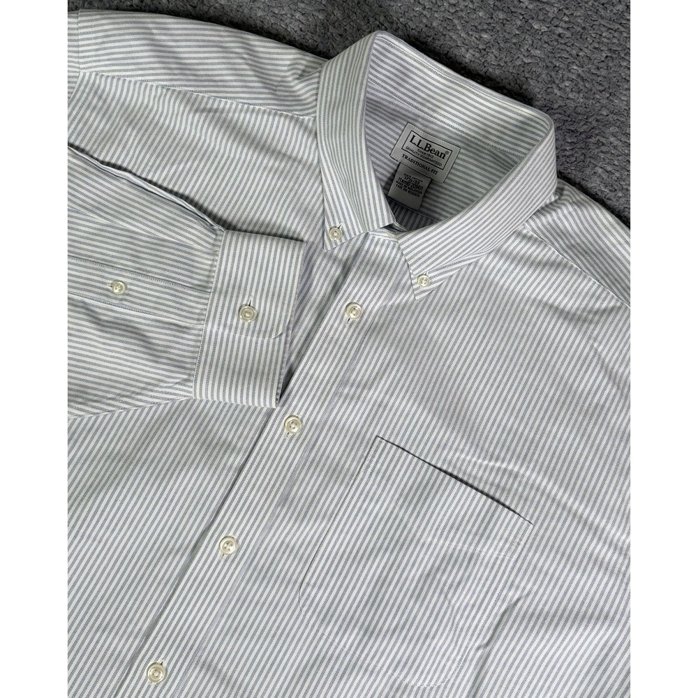 LL Bean Mens Blue White Striped Oxford Cotton Button Down OCBD Shirt 17.5-33 XL